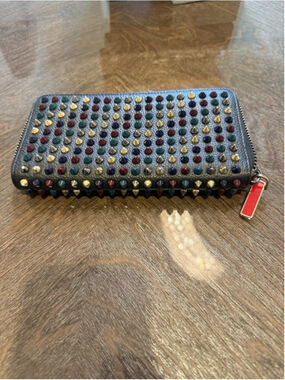 Christian Louboutin Panettone Multicolor Spike Zip Around Wallet Black Leather